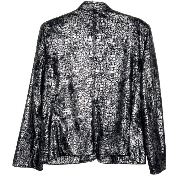 ALFRED DUNNER Petite Metallic Snakeskin Full Zip Up Jacket Black Silver Size 12P - Picture 3 of 9